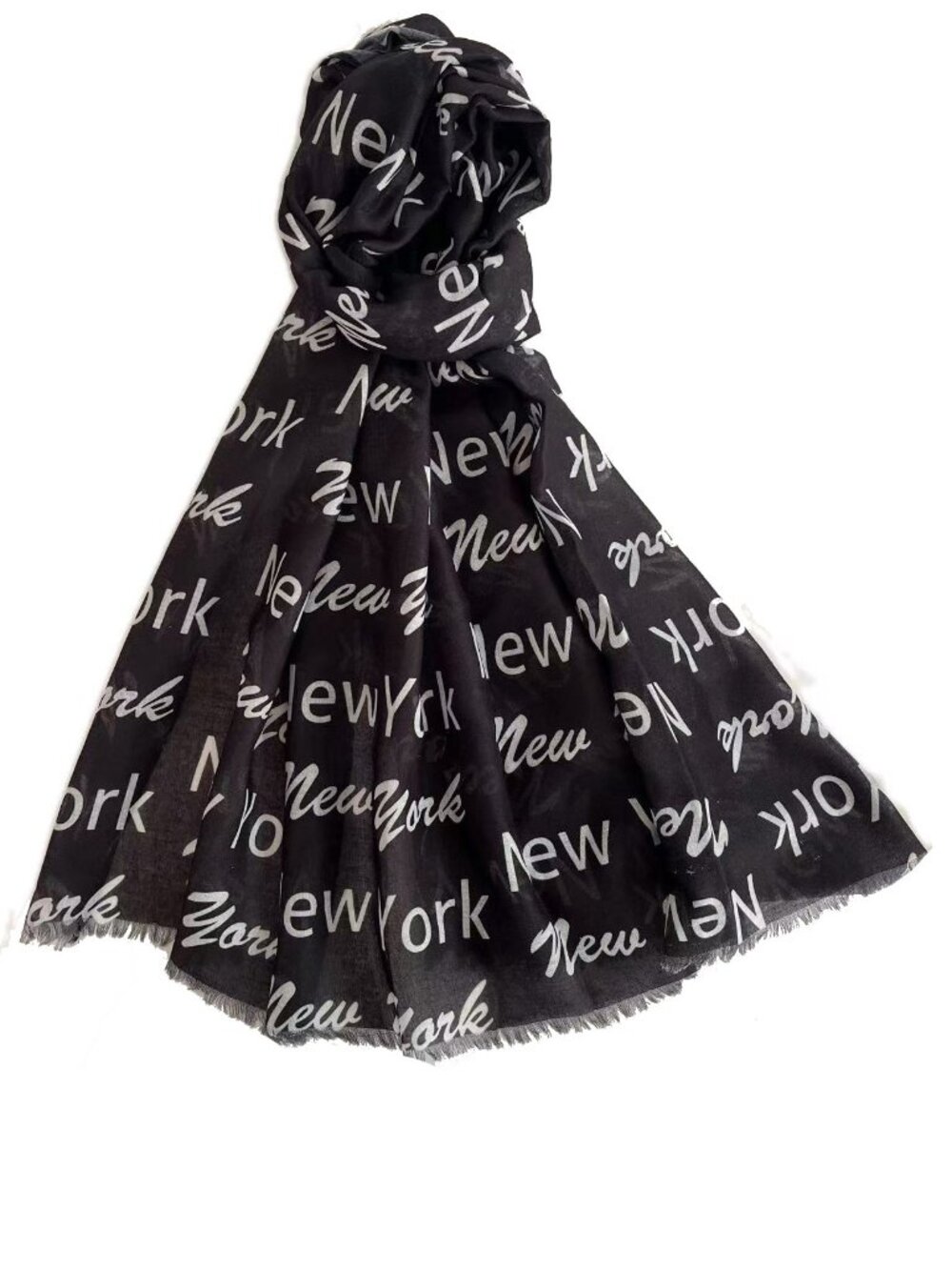 Women Summer New York Print Rectangular Light Scarf - Black/White